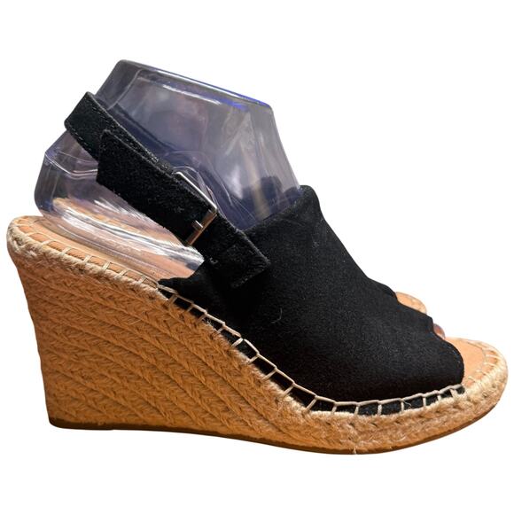TOMS Monica Espadrille Women's 8 Black Wedge Platform Suede Buckled Ankle Strap - Picture 6 of 12
